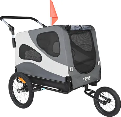 Produktbild von VEVOR Fahrradanhänger für Hunde, trägt bis zu 45 kg, 2-in-1-Fahrradträger für Haustier-Kinderwagen, einfach zusammenklappbarer Wagenrahmen mit Schnellspannrädern, universeller Fahrradkupplung, Reflekt