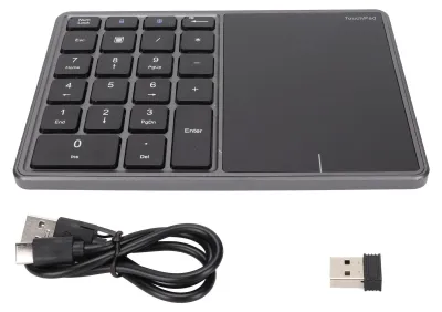 Obrázok produktu pre Bezdrôtová numerická klávesnica 2,4 GHz, ergonomický uhol 7,5°, dosah 10 m, prijímač s konektorom Type-C, 22 klávesov, numerická klávesnica s touchpadom, sivá