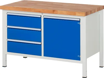 Produktbild von RAU Werkbank 1250x700x840-1040mm 3xSchublade-TA 1xTür l.gr/e.bl