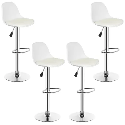 Produktbild von Barhocker Barstuhl 4er-Set höhenverstellbar Bistrohocker drehbar mit Rückenlehne und Fußstütze Weiß