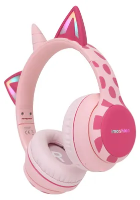 Productafbeelding van imoshion Draadloze Kinderkoptelefoon Unicorn LED Light - Decibelbegrenzer - Met AUX kabel - Pink / Hot Pink