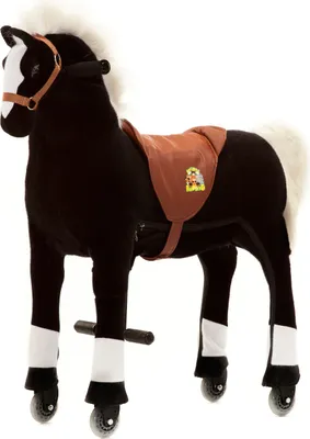 Produktbild von Maharadscha Reitpferd, Sattelhöhe 67 cm, ab 5 Jahren, medium/large, weicher Plüschkörper, robuster rostfreier Stahlrahmen, innovatives mechanisches Antriebssystem mit Lenkung, schwarz, bis 65 kg, 90 x 32 x 93 cm