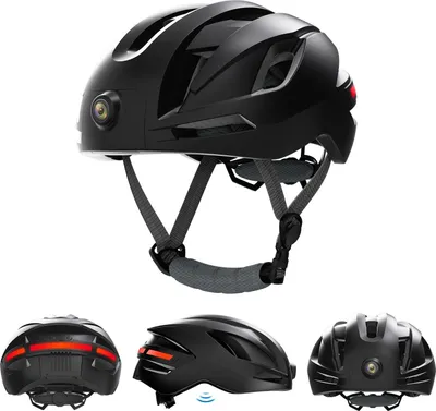 Immagine prodotto di INF Casco da bici Bluetooth per esterni con videocamera HD 1080P, GPS e luci Nero
