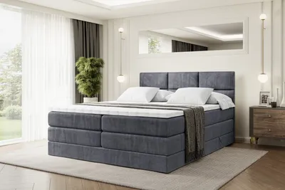 Produktbild von ALTDECOR Boxspringbett mit 2 Matratzen und Topper - 180x200 cm - OHIO KING - Dunkelgrau Samt - Polsterbett mit, H3- und H4- Matratzen, Bettkasten und Lattenrost, Bett mit Stauraum