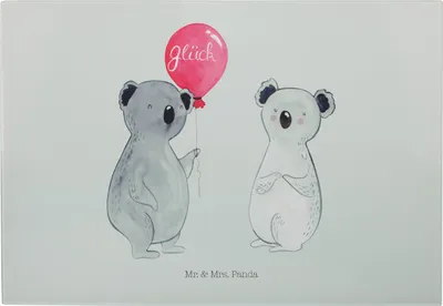 Produktbild von Mr. & Mrs. Panda Frühstücksbrett Koala Luftballon - Grau Pastell - Geschenk, Geburtstag, Schneidebrett, Glas-Schneidebrett, Hackbrett, Party, Glasschneidebrett