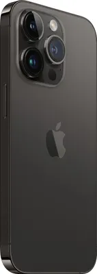 A close-up, angled view of the back of a black iPhone 14 Pro.