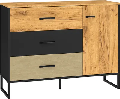 Produktbild von Sideboard 120cm, schwarz mit Eiche und sandfarben, CASPER-131