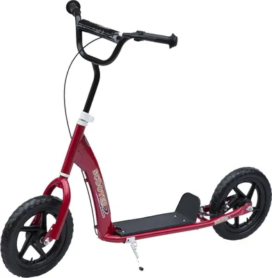 Image de HOMCOM Trottinette enfant patinette pneus 30 cm Hauteur Guidon réglable poignée Frein et béquille Acier pour enfants à partir de 5 ans Rouge