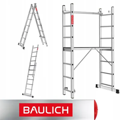 Immagine prodotto di Baulich | Ponteggio in alluminio 2x7 - Altezza di lavoro 2,98 m - Portata 150 kg - Scala pieghevole - Piattaforma di lavoro - Ponteggio En 131