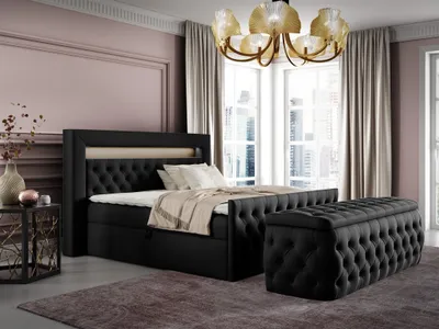 Productafbeelding van Boxspringbed voor de slaapkamer, model ERNESTO nr. 3, afmetingen 140x200 cm, bekleding: zwarte fluweelstof (Elisa)