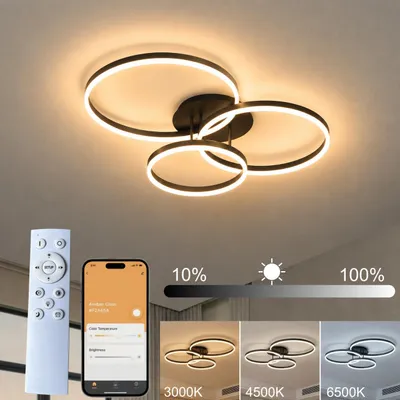Produktbild von LED Deckenleuchte 84CM Lichtspeicherfunktion Schwarz 76W 3000-6500K dimmbar mit Fernbedienung&APP innen Deckenbeleuchtung für Wohnzimmer Schlafzimmer.