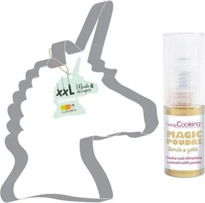 Produktbild von XXL Edelstahl Ausstechform Einhorn + Golden-Lebensmittelpulver