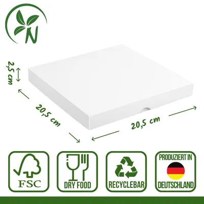 Imagen del producto de Caja plegable de 20,5 x 20,5 x 2,5 cm, blanca, con tapa, de cartón - juego de 10 unidades