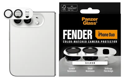 Produktbild von PanzerGlass ® Fender Kameraschutz Silber iPhone Duo, Apple, Apple - iPhone Duo, Trockene Anwendung, Kratzresistent, Schockresistent, Silber, 1 Stück(e)