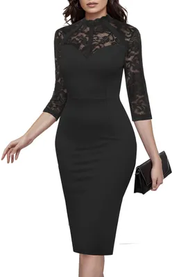 Zdjęcie produktu dla Sukienka koktajlowa w stylu vintage - rękawy 3/4 - sukienka midi - elegancka sukienka damska - dopasowana i wygodna - elastyczna