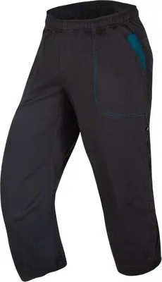 Schwarze 3/4-Hosen von Ocun mit einer seitlichen Tasche in Türkis.