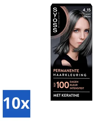 Imagen del producto de 10 tintes permanentes SYOSS en color 4-15 Dusty Chrome con queratina – Paquete económico – 10 unidades