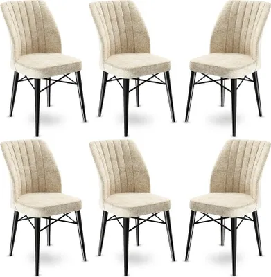 Productafbeelding van Skye Decor, Flex - Crème, Zwart, Set van 6 stoelen, 100% metaal, kleur crème, afmetingen 45 x 42 x 93 cm