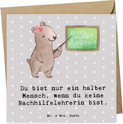 Produktbild von Mr. & Mrs. Panda Glückwunschkarte Nachhilfelehrerin Herz - Grau Pastell - Geschenk, Witzig, faltkarte, Spruch, Nachhilfeunterricht, doppelkarte, Lustig, Grußkarte