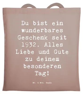 Produktbild von Mr. & Mrs. Panda canvas tasche Spruch 1932 Geburtstag Geschenk - Braun Pastell - 90 Jahre, Alter, Liebe und Freude, Happy Birthday, Beutel, Feier, Stoffbeutel, Shopping