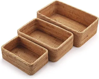Image de Paniers de rangement triangulaires en osier - Osier tressé, par douzaine - Supports de serrure pour cuisines et lambris - Lot de 3 paniers de rangement en osier naturel (2-5)