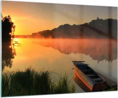 Produktbild von Bilder auf glas - Morgen Nebel See Landschaft - 100x70cm - Glasbilder - Wandbilder - Kunstdruck - zum Aufhängen bereit - Wanddekoration aus Glas - Glas Bilder - Wandbild auf Glas - GAA100x70-2538