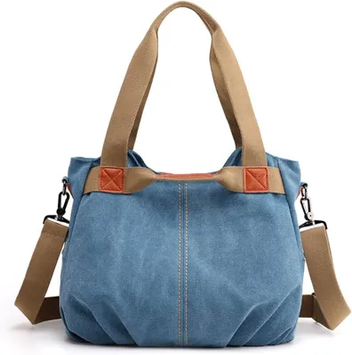 Produktbild von STILVORA Schultertaschen, Damen Canvas Tasche Vintage – Schultertasche, Crossbody, Handtasche, Großes Fassungsvermögen, Minimalistisch, Allround, Freizeit & Alltag, Blau