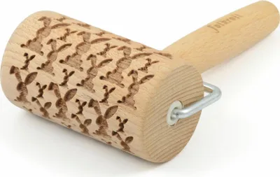 Obrázok produktu pre Folkroll valček na cesto Veľkonočný zajačik, mini, 9,5 cm, valček, reliéfny valček, vzor, motív, valček, bukové drevo, 331538