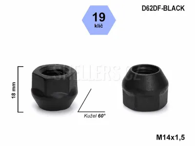 Obrázok produktu pre Matica kolesa M14x1,5 s otvoreným kužeľom, čierna, kľúč 19, D62DF-BLACK, výška 18 mm