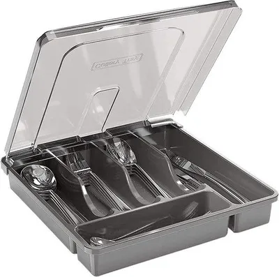 Immagine prodotto di Organizer da cucina con 5 scomparti e coperchio - multifunzionale per la cucina e il campeggio - 30 x 30 x 7 cm, nero