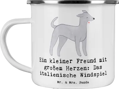 Produktbild von Mr. & Mrs. Panda Teetasse Italienisches Windspiel - Weiß - Geschenk, intelligente Hunde, Hunderassen, Emaille Tasse, Teebecher, Pott, ein kleiner Freund, Emailletasse