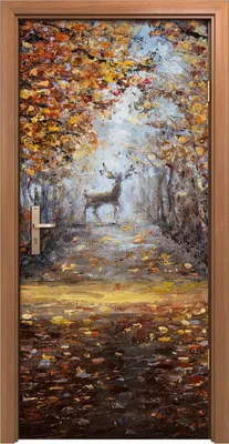 Produktbild von Türposter 90x200 cm Türaufkleber Türtapete Türfolie Klebefolie Landschafts Wald Hirsch im Park Wald