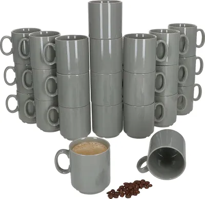 Produktbild von 24er Set Event Kaffeebecher 250ml grau Porzellan-Tassen stapelbar