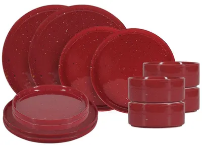 Productafbeelding van ONA Serviesset Fika Burgundy 12-delig / 4 personen - 4 dinerborden, 4 ontbijtborden en 4 kommen