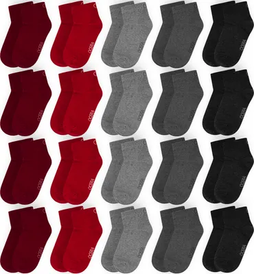 Produktbild von OCERA 20 Paar Kinder Kurzschaft Socken für Mädchen und Jungen - Rot-Grau-Mix 23/26