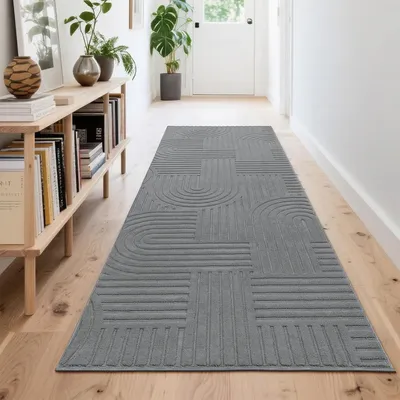 Produktbild von Teppichläufer 80 x 240 cm, grau, Polyester, rutschfest, saugfähig, für Flur