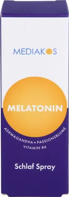 Produktbild von Melatonin | Ashwagandha | Passionsblume | Vitamin B6 | Mediakos® Schlaf Spray | schneller Einschlafen | besser Durchschlafen | Pfirsich Geschmack (20ml  140 Sprühstöße)