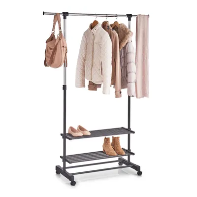 Obrázek produktu pro Mobilní výsuvný stojan na oblečení a boty Zeller, kov/plast, 80-120x42,5x101,5-166 cm, černá/stříbrná