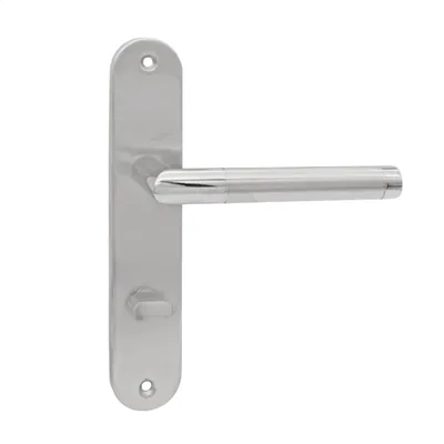 Produktbild von DOMINO Türgriff 78 Drückergarnitur WC - Badezimmer Set | Links & Rechts Türbeschlag für WC/Badezimmertüren | L-Form | Türbeschläge aus Edelstahl | Silber Türdrückergarnitur | SPECTRA INX