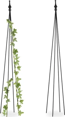 Immagine prodotto di Relaxdays Supporto per rampicanti Obelisco, set da 2 pezzi, LxPxA: 120x16x16 cm, piramide per rampicanti, metallo, autoportante, nero