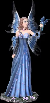 Produktbild von Elfenfigur - Rebecca mit blauem Kleid und Drache