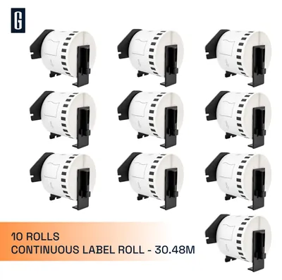 Produktbild von Endloses Etikettenpapier, 10 Rollen, kompatibel mit QL-Etikettendruckern, 62 mm x 30,48 m