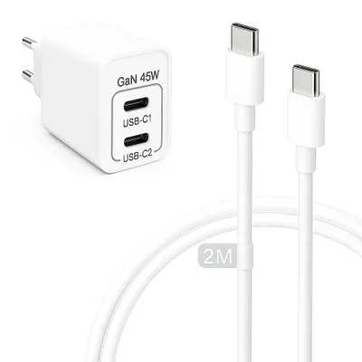 Produktbild von 45W USB-C Netzteil & 1m 60W Schnellladekabel GaN Ladegerät Power Delivery für iPhone 17 16 15 14 13 12 Pro Max SE Schnellladen
