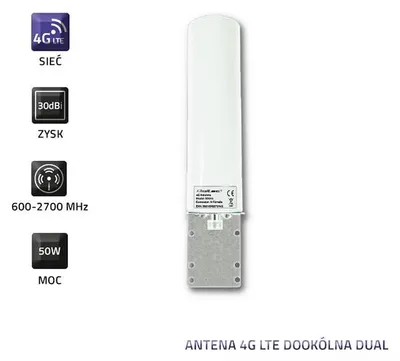 Produktbild von Qoltec 57014, 30 dBi, 0.6 - 2.7 GHz, 50 Ohm, Omnidirektionale Antenne, Vertikale Polarisation, Weiß