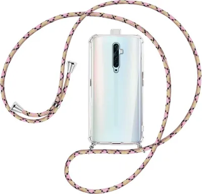 Produktbild von Handykette Backcover-Schutzhülle mit Band (Metall silberfarben) für Oppo Reno2 Z / Reno2 F - rosa Karo