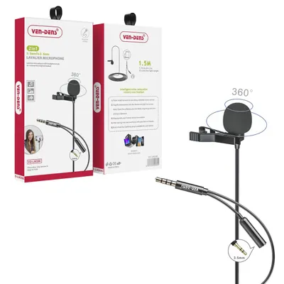 Obrázok produktu pre 2 v 1 Lavalier Mikrofón s 3,5mm Splitterom - Čierna KP34203