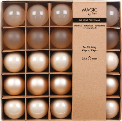 Weihnachtskugeln Glas 6cm 25er Set - Champagne teils transparent