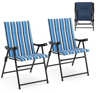 Produktbild von COSTWAY Gartenstühle klappbar 2er Set, Klappstühle mit Auflage, Balkonstühle bis 150 kg belastbar, wetterfeste Terrassenstühle Blau