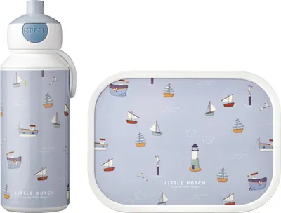 Productafbeelding van Lunchset Campus (drinkfles met pop-up dop + lunchbox) Little Dutch - Sailors Bay