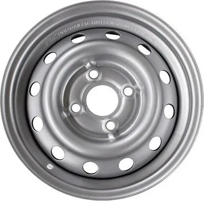 A silver steel wheel rim is shown against a white background.